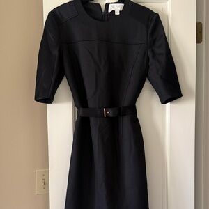 NWT. Hugo Boss Dakulla Classic Black Belted Midi Sheath Dress